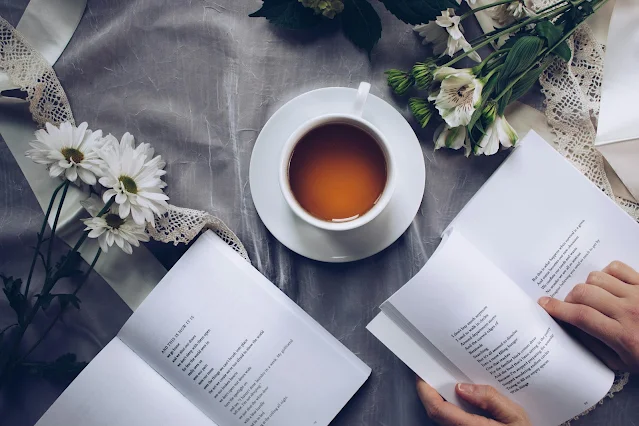 Evergreen content ideas for book bloggers featuring open books, laptop, and coffee on wooden desk with text overlay